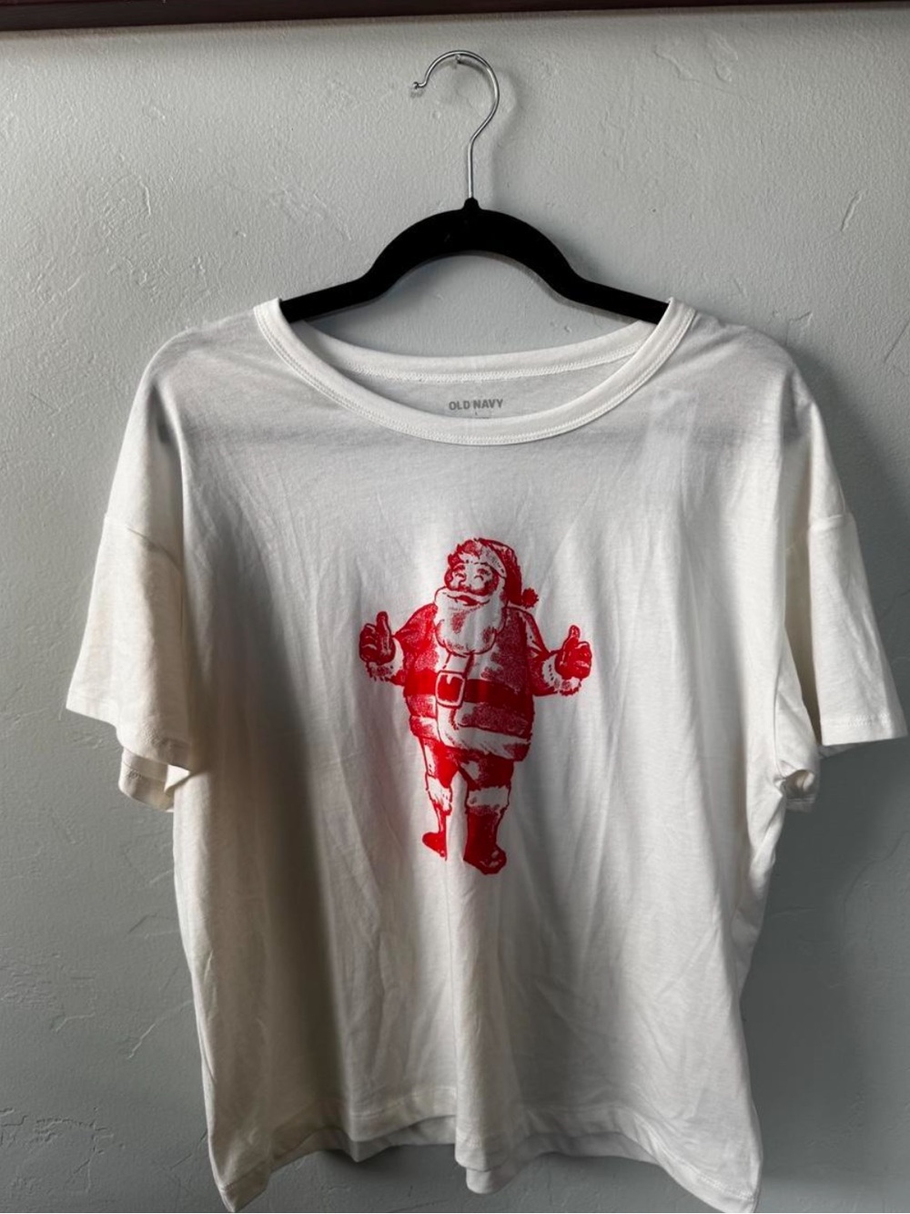 Old Navy White Short Sleeve Tee with Red Santa Graphic